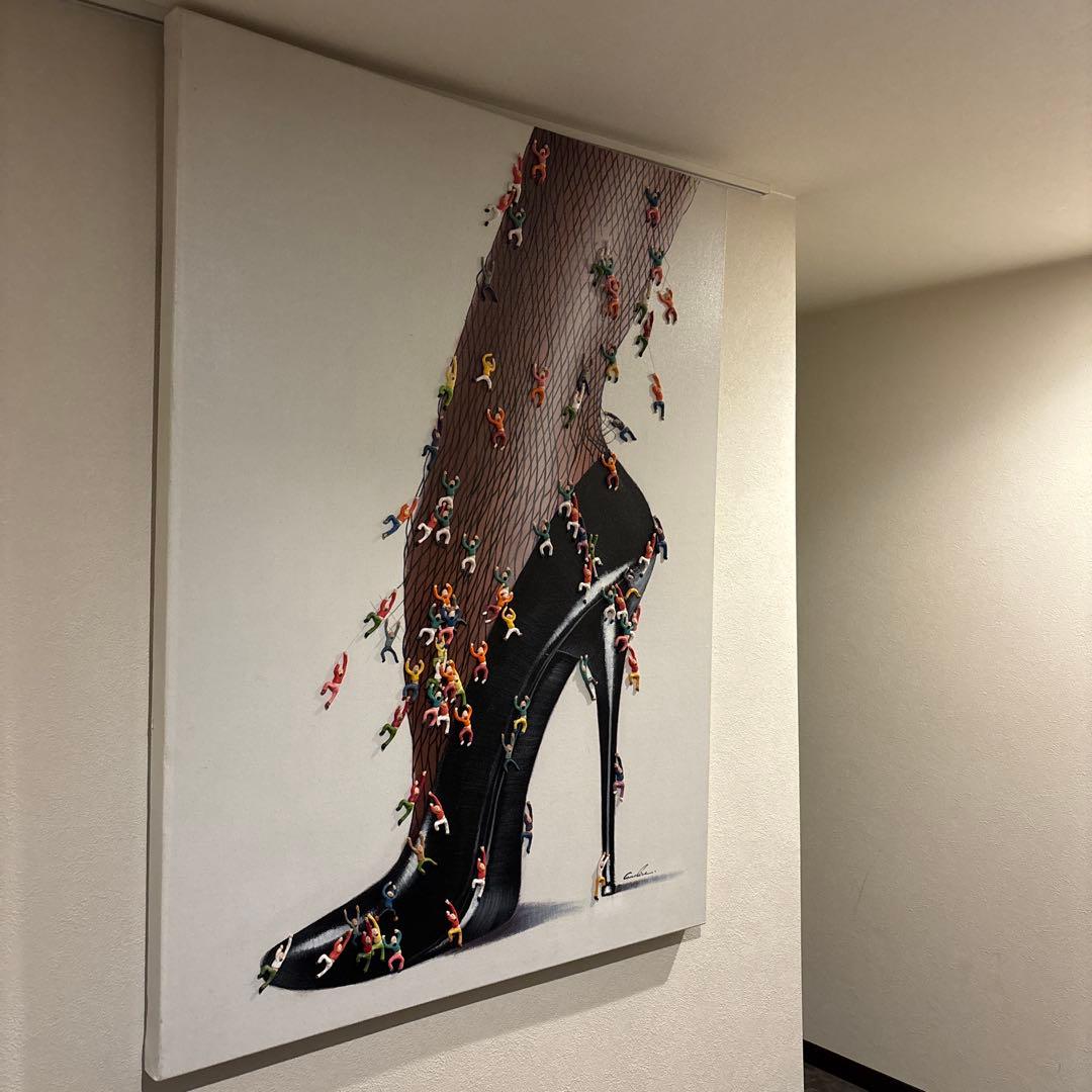 アート作品 ハイヒールと美脚　油絵　フランフラン カッシーナ ACTUS タイ 靴絵画脚ガールジーンズオリジナルアートパテントブラック