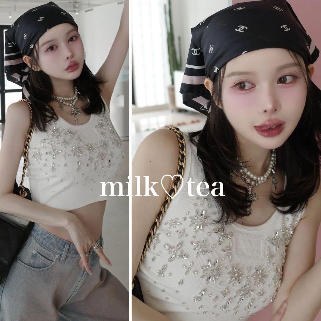 新品タグつき ダーリッチ ジュエリーリブノースリトップス ホワイト 白 F ダーリッチ Darich ジュエリーリブノースリトップス （ホワイト