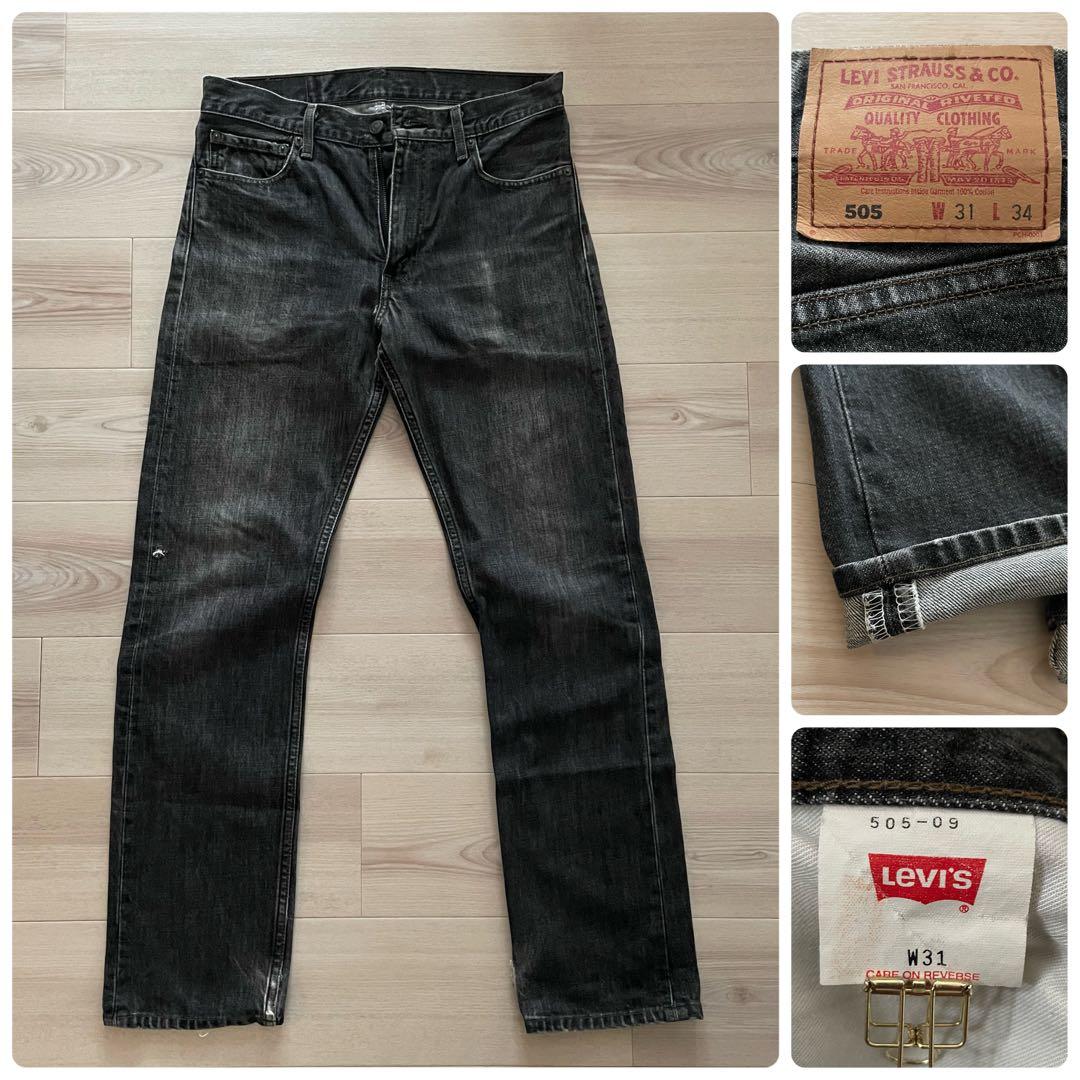 00s日本製 Levi's リーバイス 505 先染め ブラックデニムW31 90's Levi's 505 ブラックデニムパンツ 