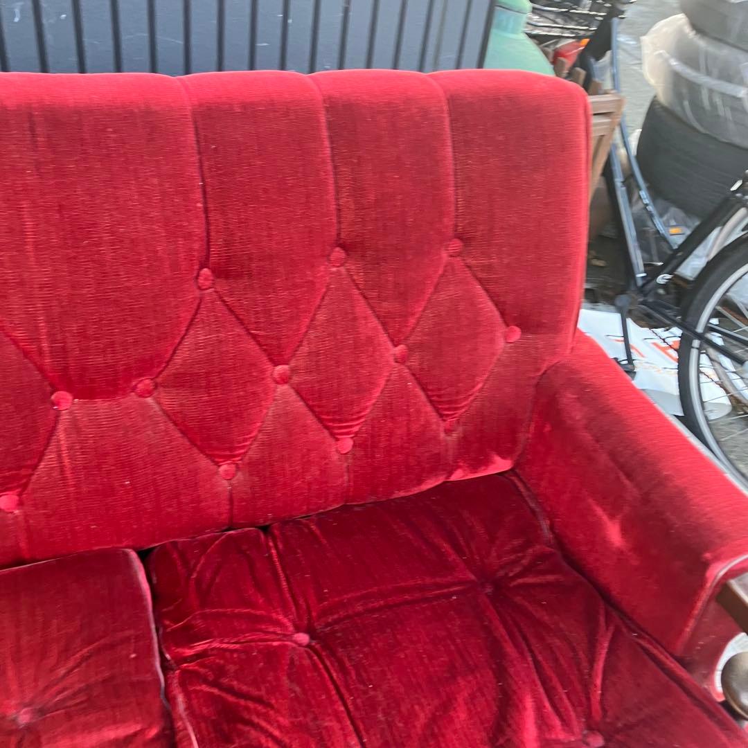 昭和レトロ 古家具 三人掛けベロアソファー アームチェア ヴィンテージ