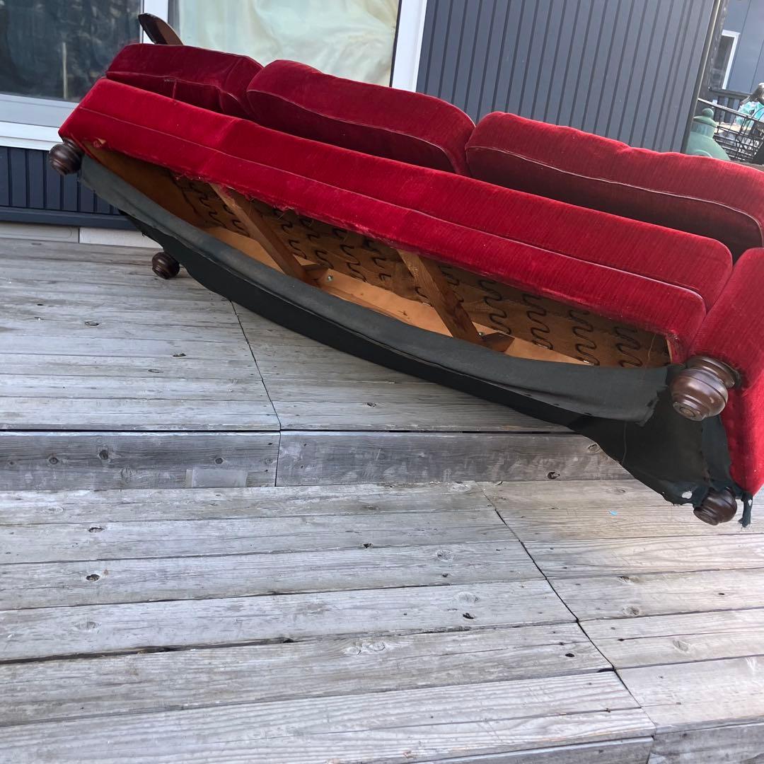 昭和レトロ 古家具 三人掛けベロアソファー アームチェア ヴィンテージ