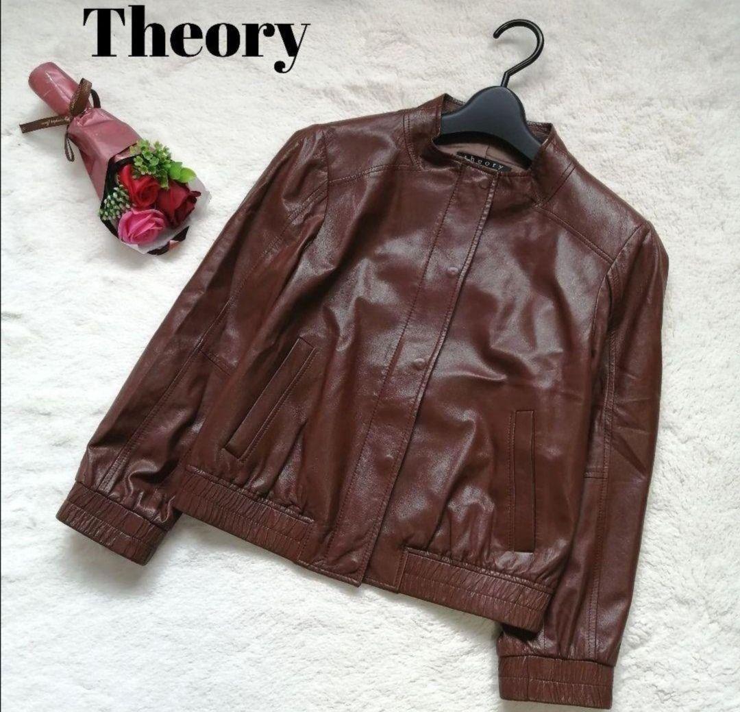セオリー　レザージャケット　ラム　シングルライダース　ノーカラー　ブラウン Theory ブラウン レザー ジャケット セオリー レザージャケット ラム