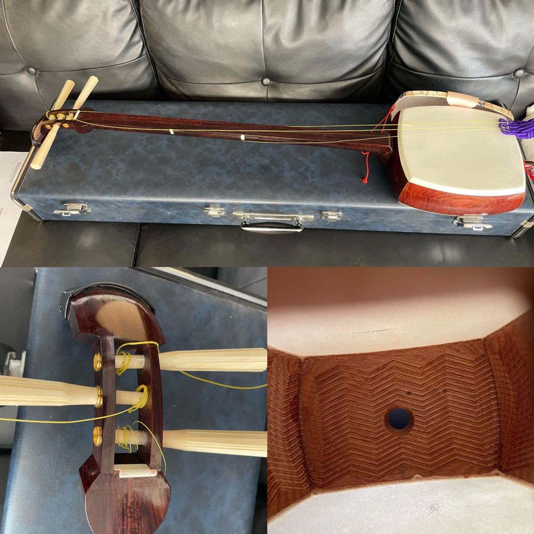 三味線 紅木 二本溝 子持綾杉胴　糸巻天然素材　皮破れなし 特上）津軽紅木三味線セット 子持ち綾杉胴付 | 和楽器市場·新館