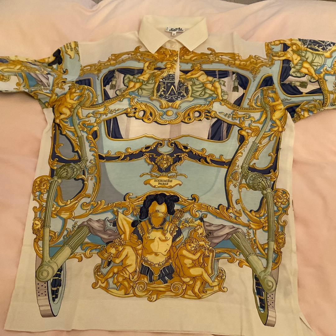 エルメス、ポロシャツ HERMES エルメス ポロシャツ メンズ ポケット付 H刺しゅう ＃XL マリン