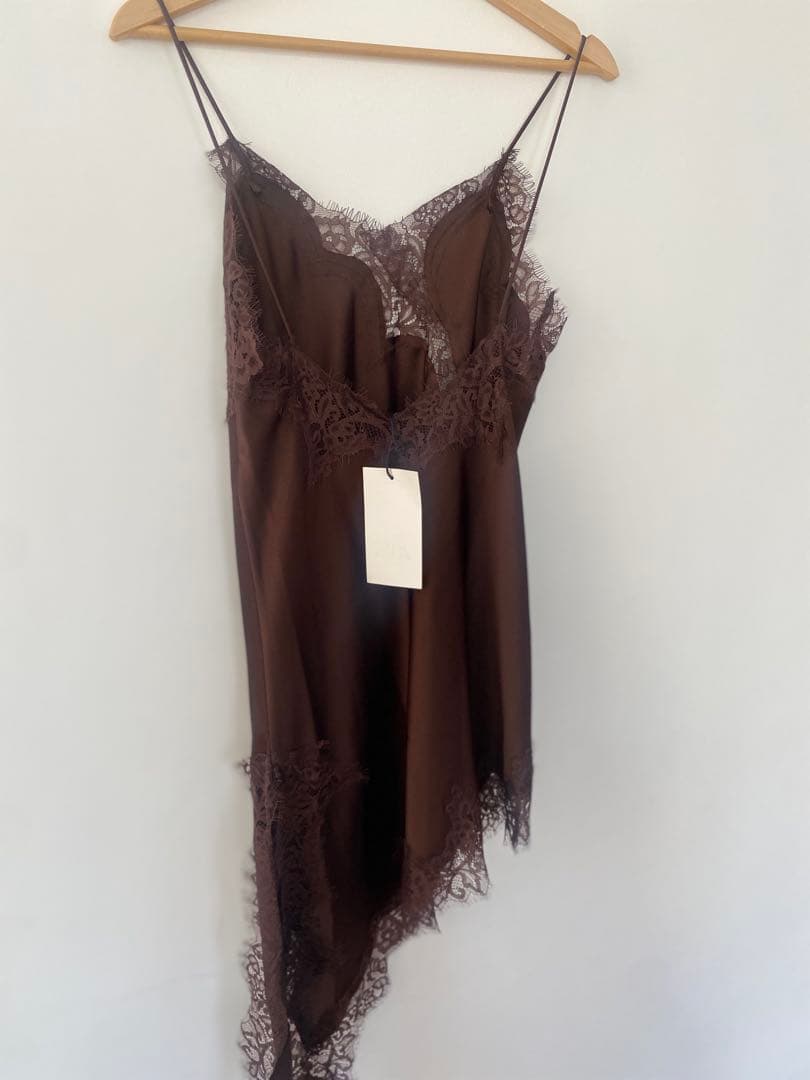 ZARA】日本完売品 XS ○アシンメトリーレースワンピース○ブラウンの