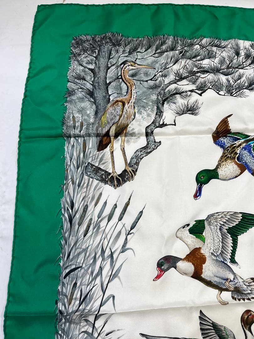 a0105-3HERMES エルメス スカーフ カレ90 野鳥 フラミンゴ 大判