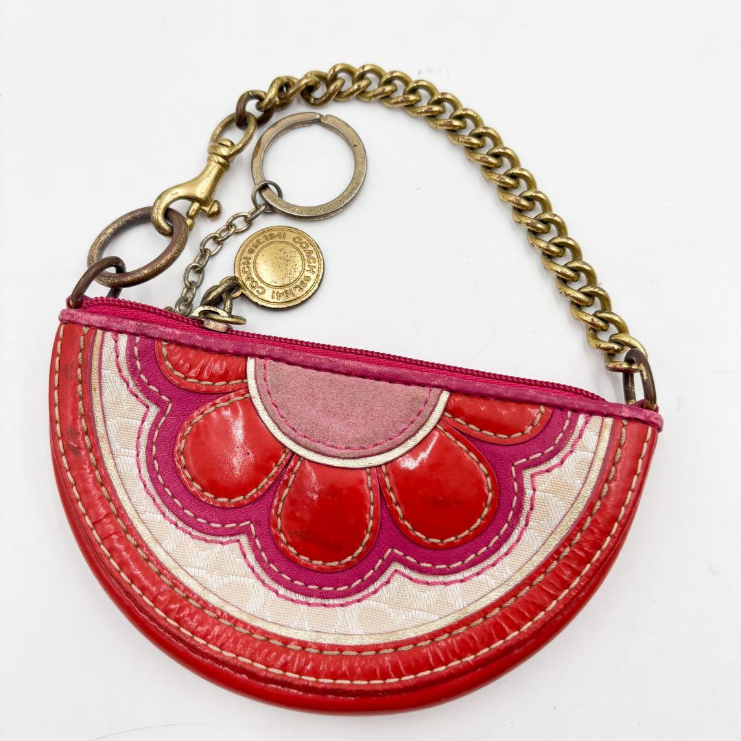 超激レア✨ コーチ 財布　ケース フルーツ チェーン ミニシグネチャー NWT Coach Zip Card Case With Cherry Print CZ761 Silver/Chalk Multi