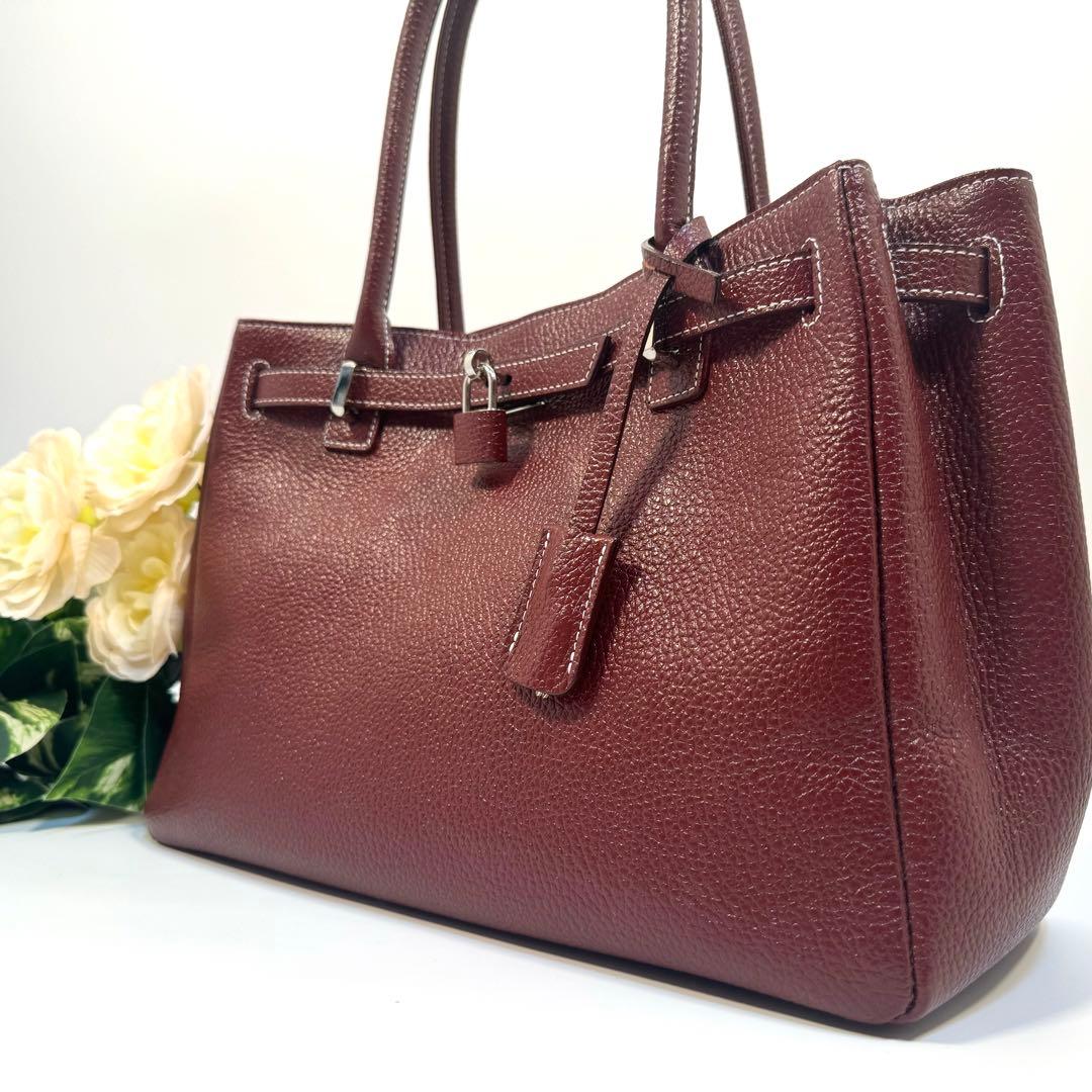 美品 傳濱野 ミーティア ハンドバッグ クラシックボルドー カデナ 皇室