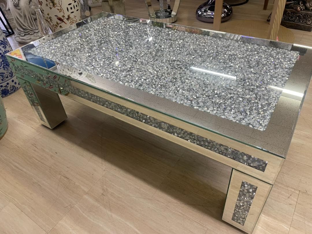 キラキラ　センターテーブル　ミラー　シルバー　ローテーブル　座卓　幅110　机 ローテーブル ガラス おしゃれ コーヒーテーブル ミラー センター