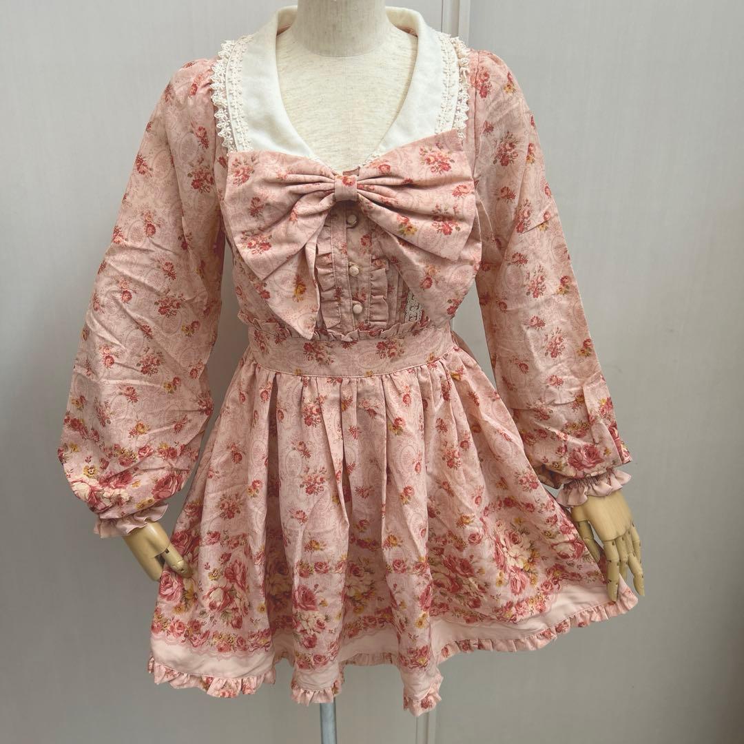 店舗限定LIZLISA花柄 フリルワンピース ピンク薔薇 レース 店舗限定