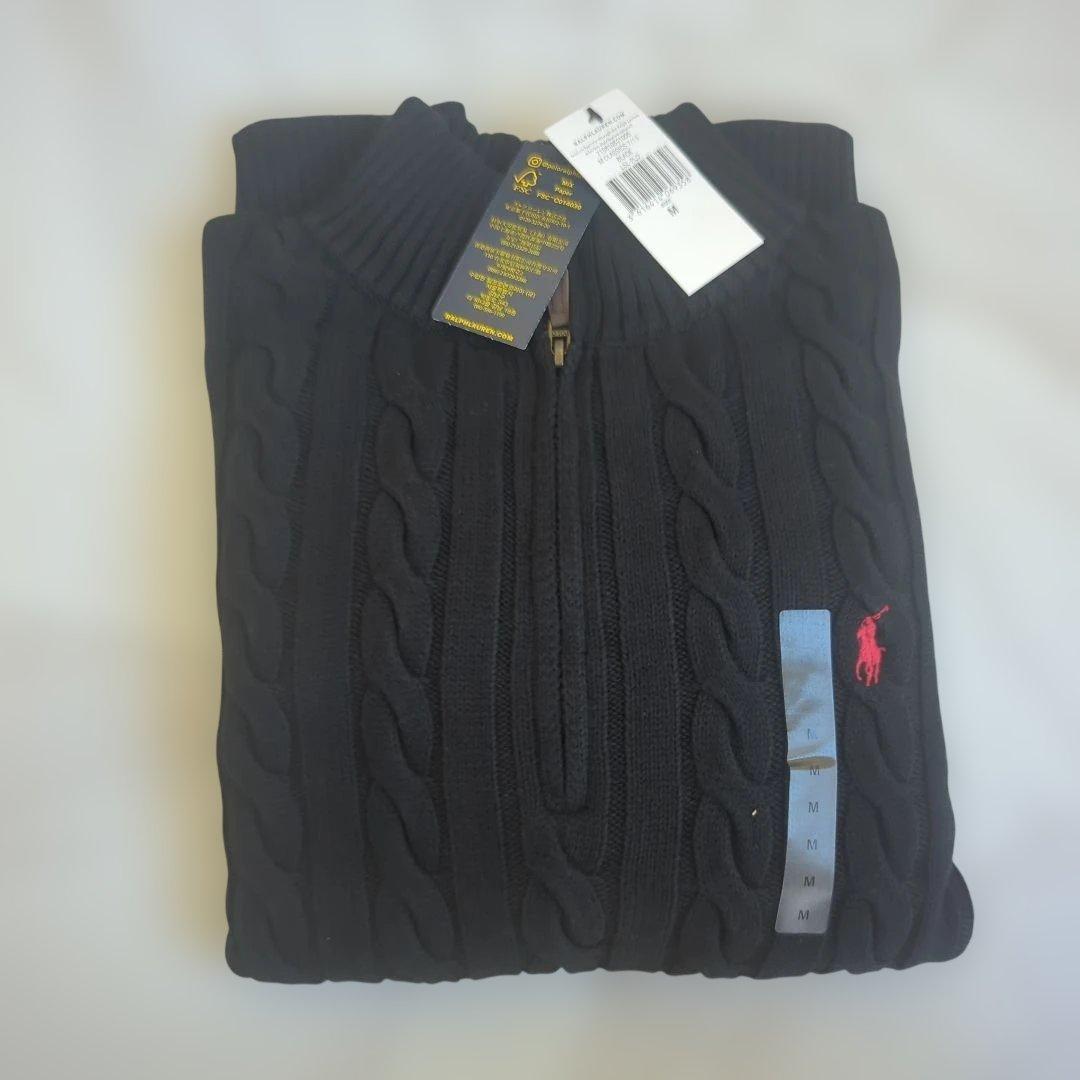 新品】ポロラルフローレン ハーフジップ ケーブルニット ブラック M