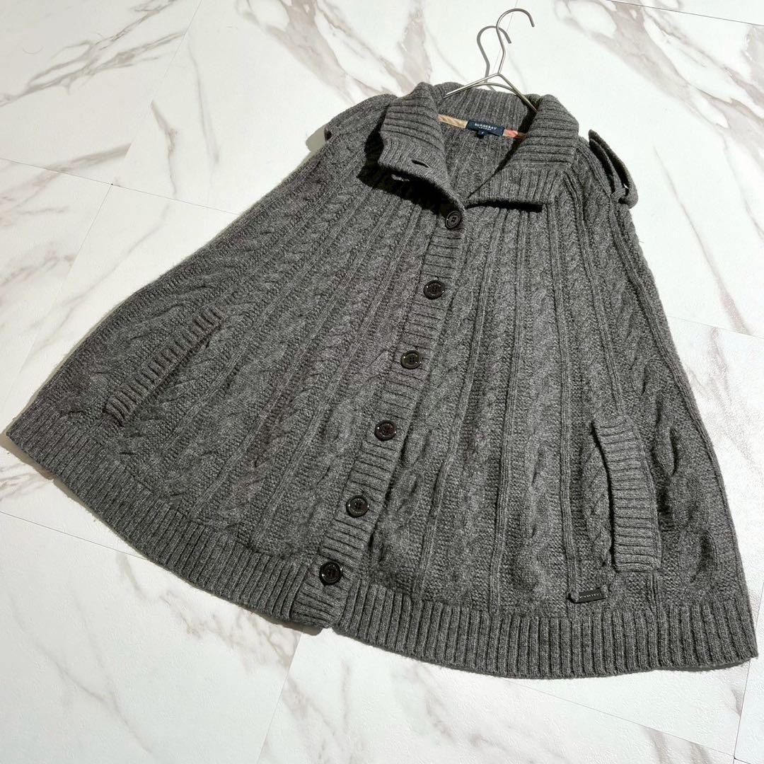 【極美品/カシミヤ】バーバリーロンドン ポンチョ ストレッチ グレー系 極美品/カシミヤ】バーバリーロンドン ポンチョ ストレッチ グレー系