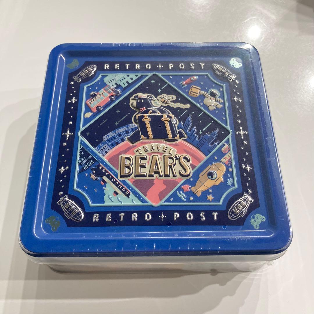 オビワン ROKKAKU 旅熊エンボス缶 レトロ郵便 文具女子博 缶 ブルー