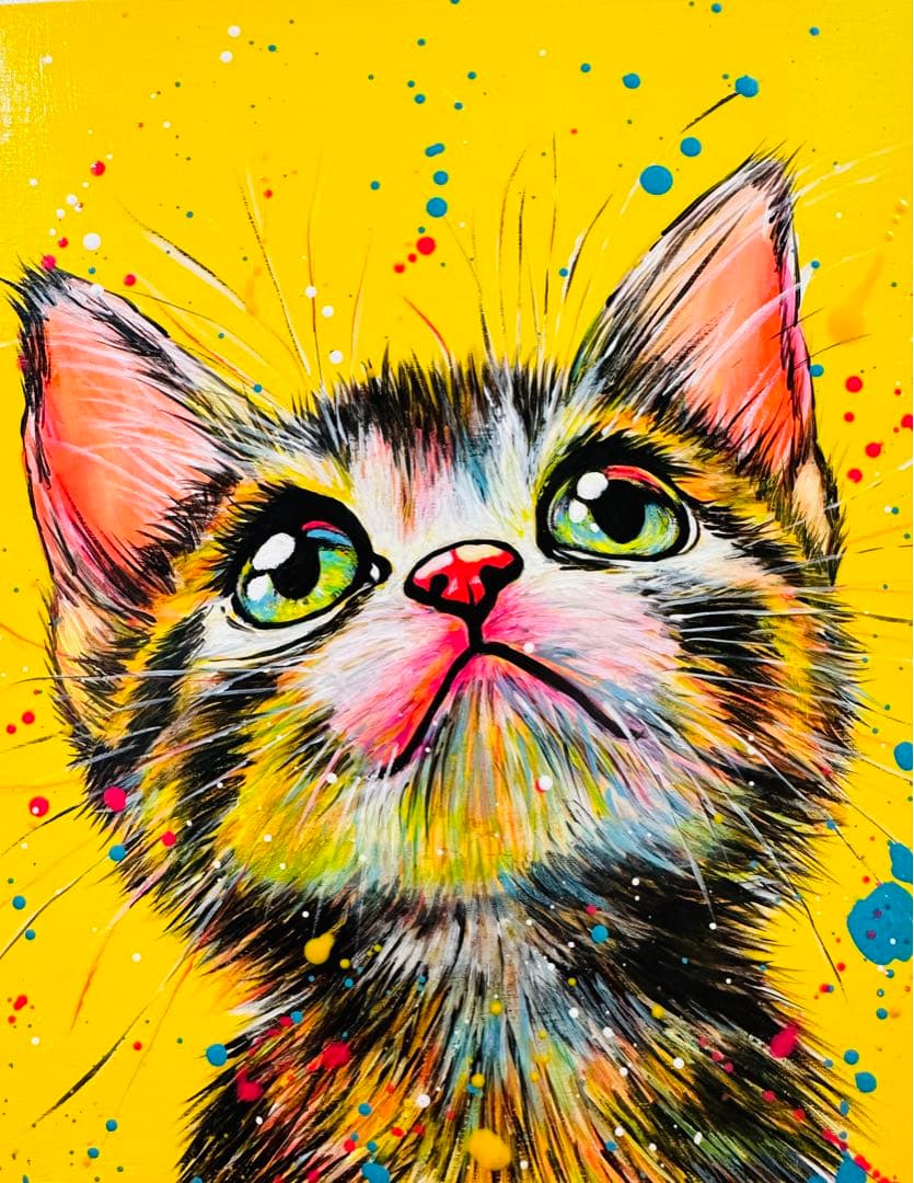 手描き ポップアート 猫の絵画 アクリル画 【 見つめる未来 】 - メルカリ