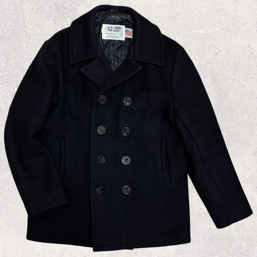 美品/42 USA製 SCHOTT ショット U.S.740N Pコート 黒