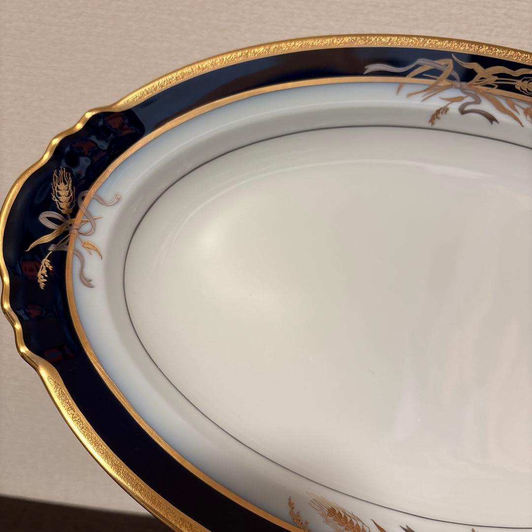 大倉陶園 ロイヤルブルー 瑠璃金彩金蝕稲穂 オーバルプレート ディナー