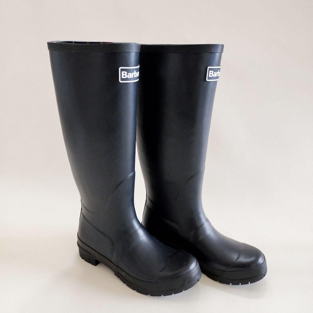 Barbour バブアー レインブーツ ブラック チェック 黒 シューズ 5