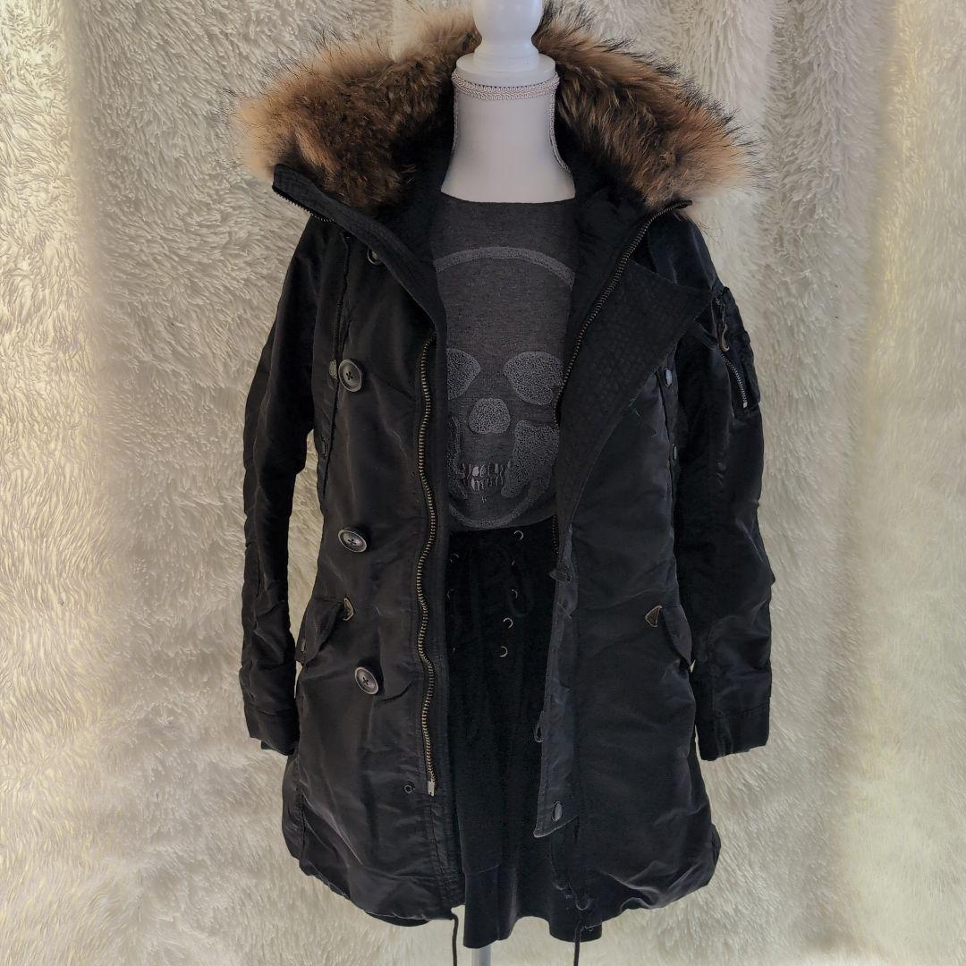 希少 goa ゴア ラクーンファーコート ミリタリー モッズコート ブラック