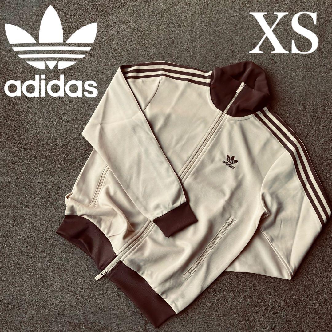 新品XS⭐️adidasトラックジャケット 刺繍 ベージュ×モカブラウン