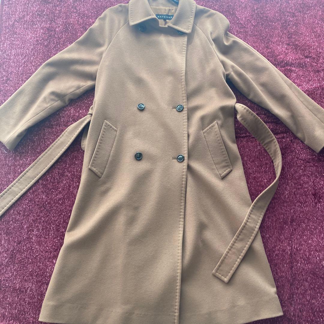 ANTENNE キャメル ダブルブレスト ロングコート　カシミア100% コート チェスターコート ダブルブレストロングコート レディース