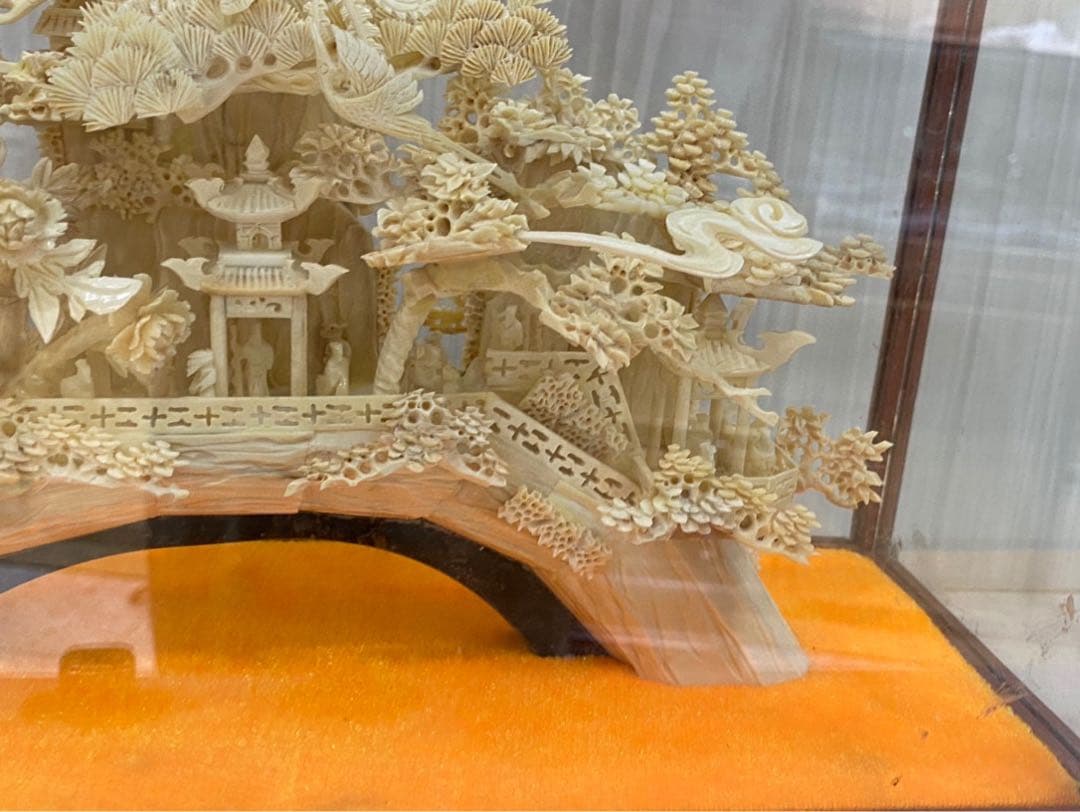 天然マンモス牙美しい手作り彫刻満園春色置物