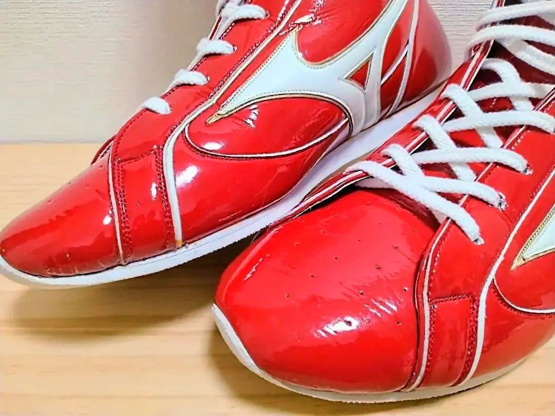 特注品】ミズノボクシングシューズ オールエナメル仕様 赤 26.5cm