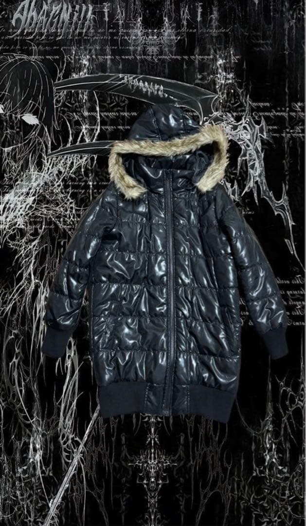 00s archive y2k 平成お兄さん系 ダウン ファー 光沢 フード 黒 - メルカリ