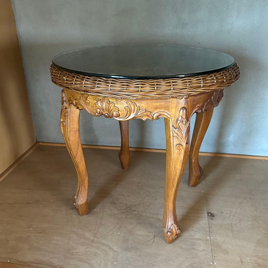 猫脚ラタンガラステーブル ネコセカイ 公式オンラインショップ / ラタンカフェテーブルベッド