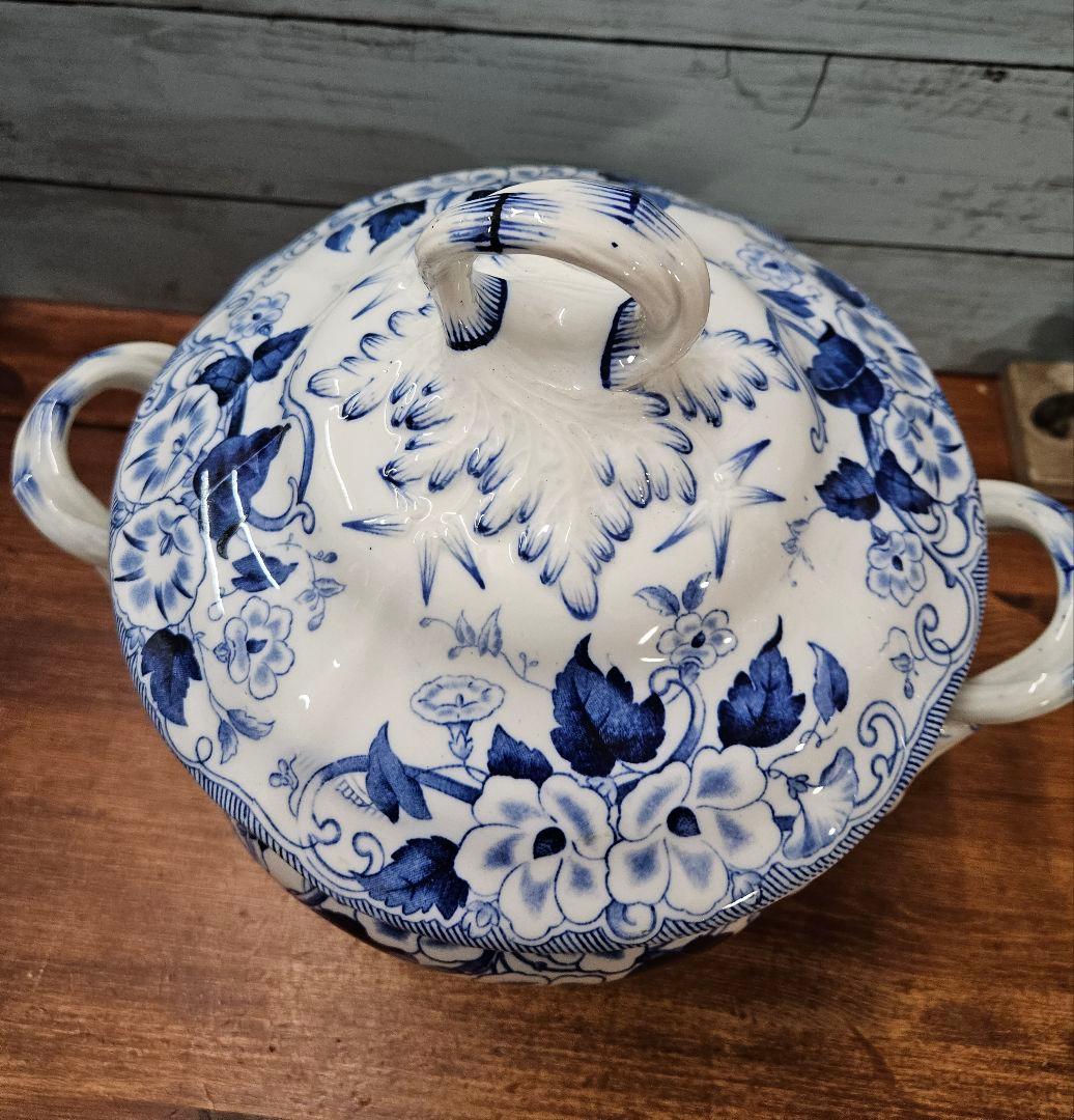 フランスアンティーク クレイユモントロー Flora スーピエール 蓋付き