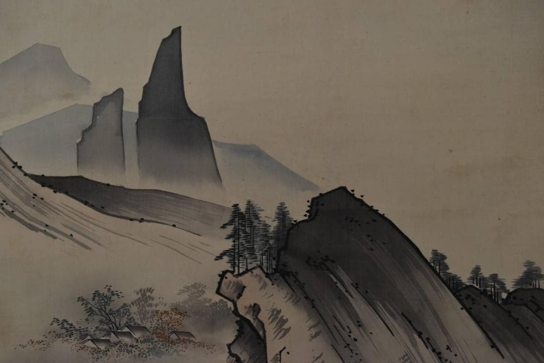 真作】橋本雅邦/山水人物図/秋景山水図/掛軸/名家伝来/AA-233