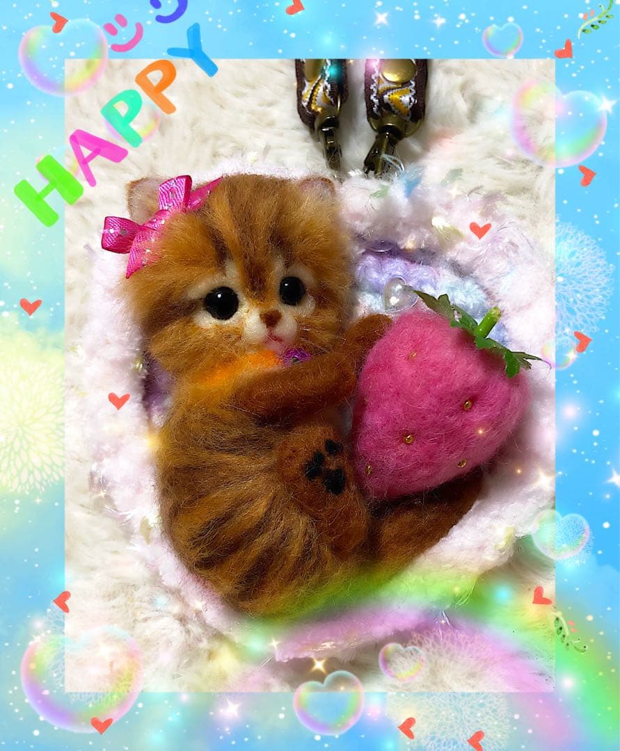 羊毛フェルト 。猫。茶トラ。バッグチャーム - メルカリ