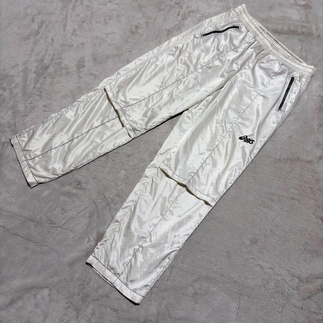 アシックス 90's 上下 ウインドブレーカー セットアップ 光沢 白 ジャージ