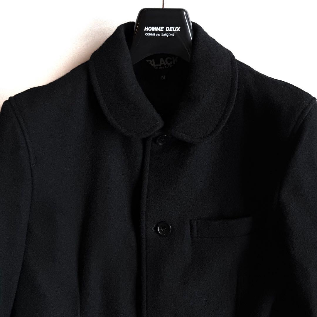 《美品》 ブラック コムデギャルソン 丸襟 ジャケット メルトン ウール M