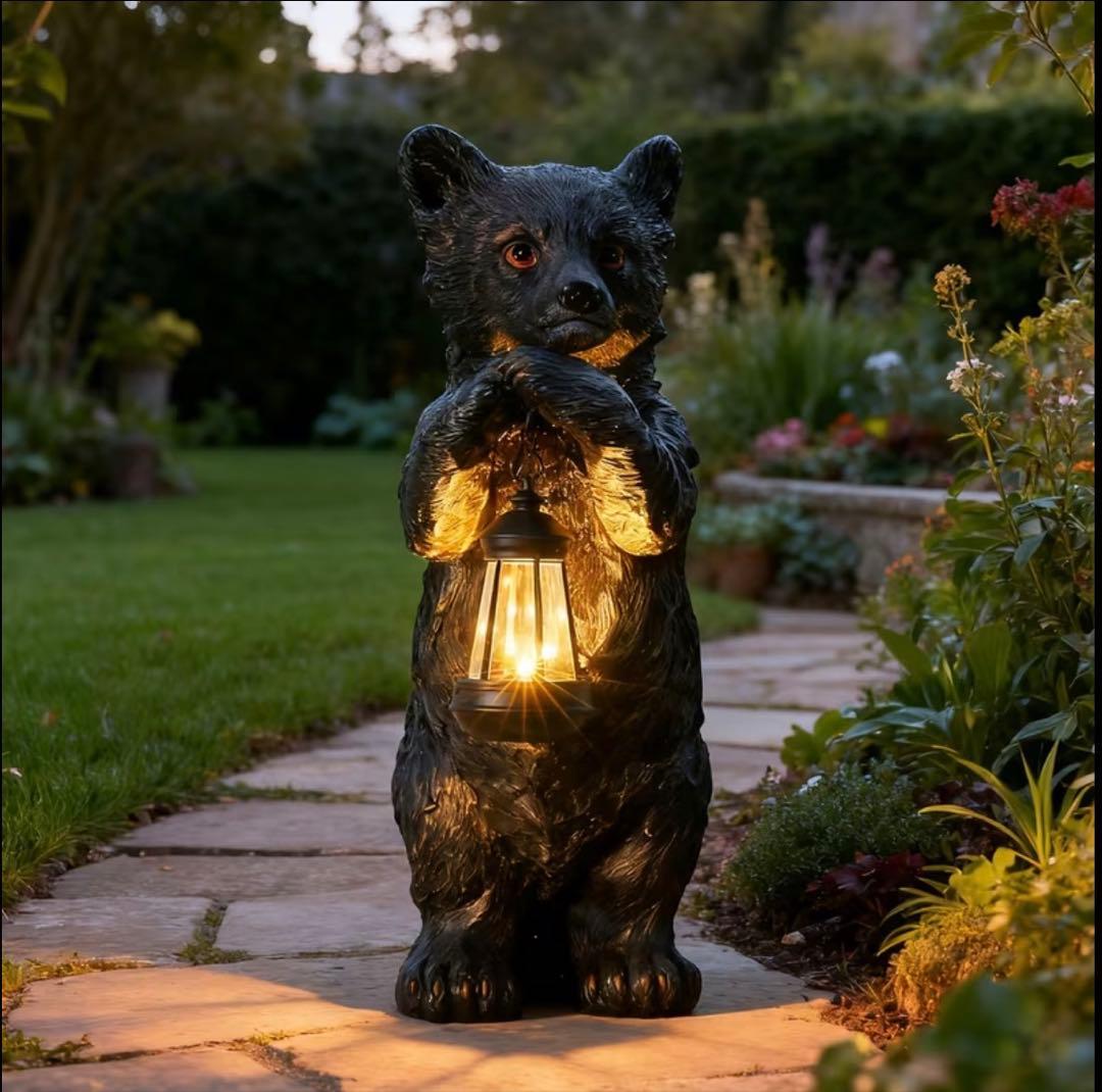 ソーラー ランタン 熊 置物 ガーデンライト 高さ50cm 屋外 レジン製 クマの親子 ソーラーライト 置物 ガーデンオーナメント レジン製 LED