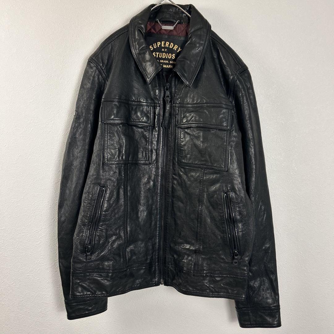ジャケット・アウター Superdry Men's Seventies Leather Jacket Superdry Men's Seventies Leather Jacket, Black, L : Amazon.co.uk