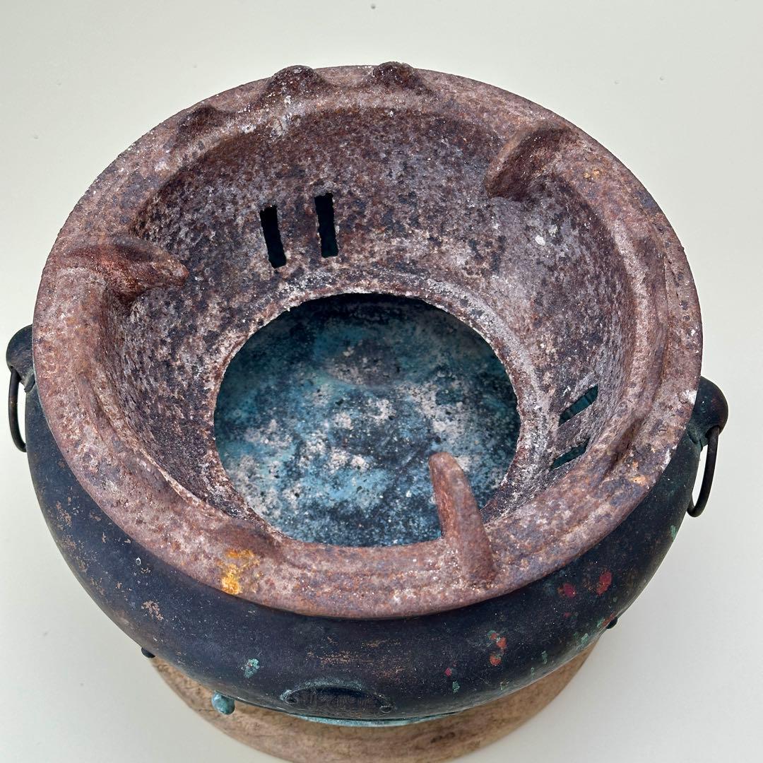 利久焜炉 安田工場 銅製 練炭コンロ アンティーク火鉢 骨董品 レア