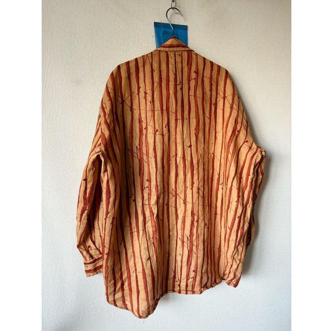 vintage 90s c.p.company 茶色 歪ストライプ リネンシャツ