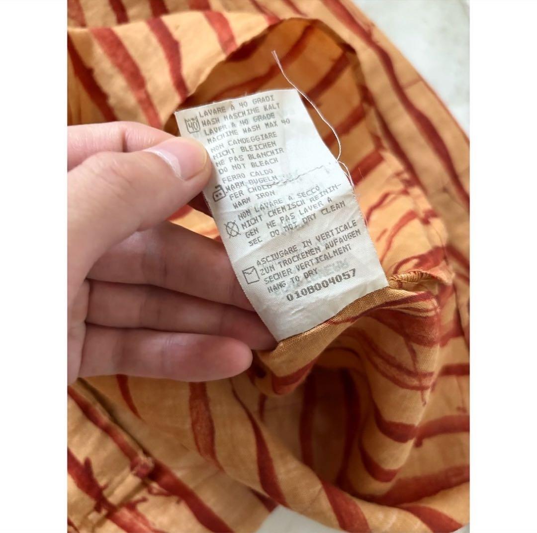 vintage 90s c.p.company 茶色 歪ストライプ リネンシャツ