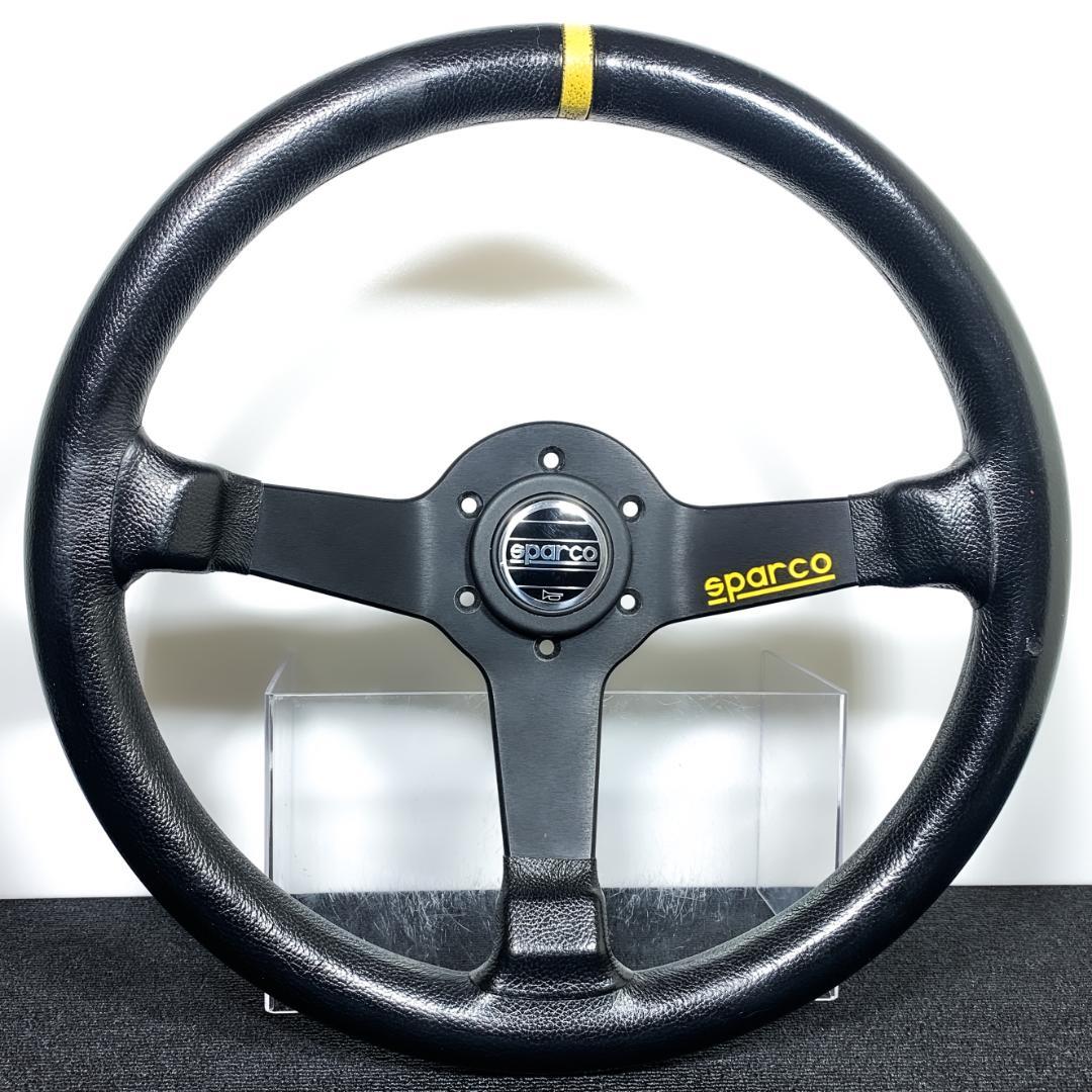 スパルコ R345 ディープコーン レザーステアリング 良品 ホーンボタン付 SPARCO スパルコ ステアリング R345 ブラックレザー – ラ・アン