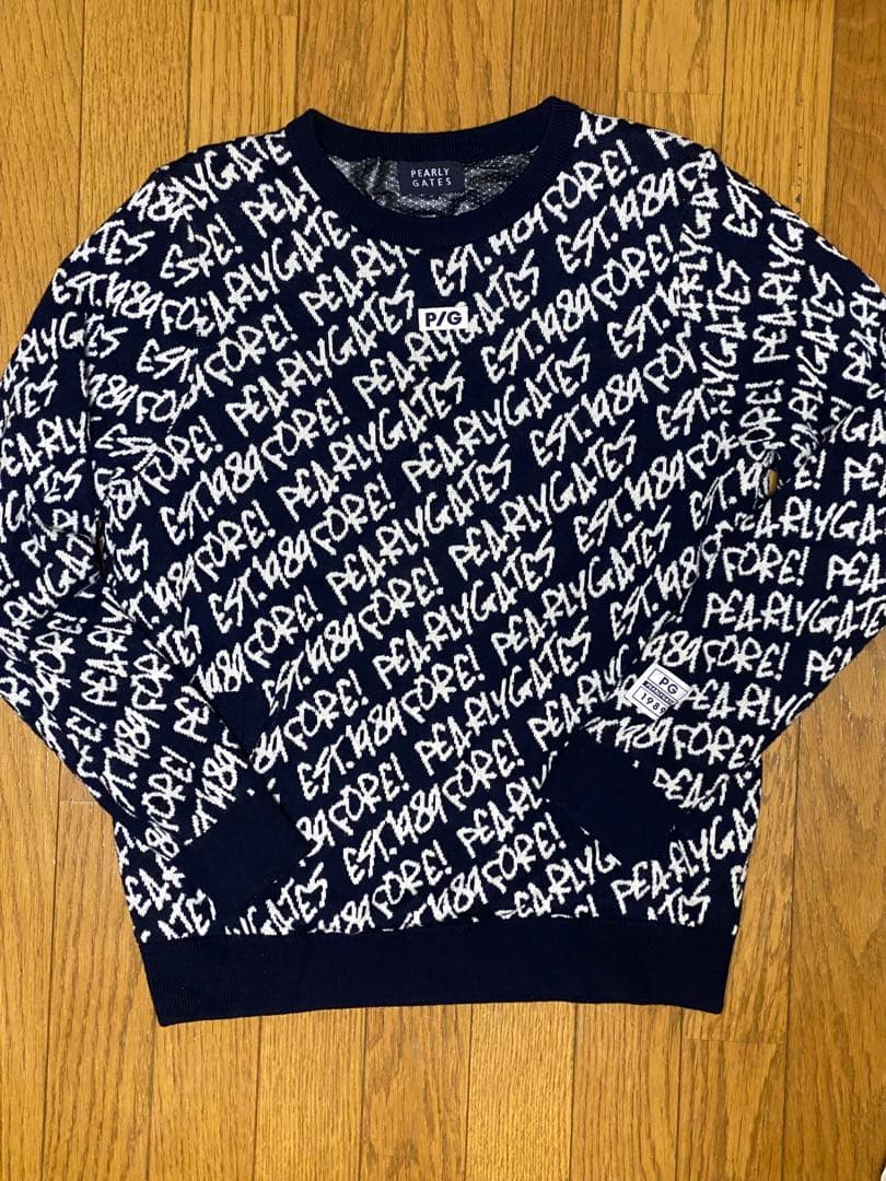 パーリーゲイツ 裏地付きニット 美品】パーリーゲイツ 裏地付きセーター カーキ×白 カシミヤ ニット