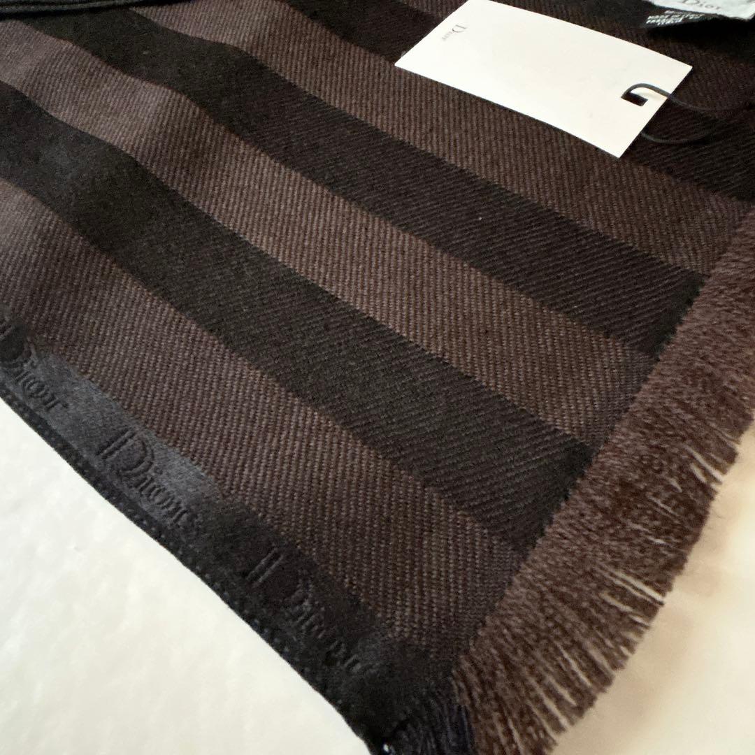 未使用 ディオールオム シルク混 マフラー Diorロゴライン ストライプ