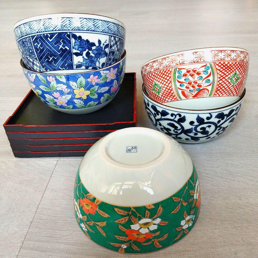 三洋陶器 林斎 絵変わり 丼ぶり揃 5客 どんぶり 古伊万里 色絵 赤絵