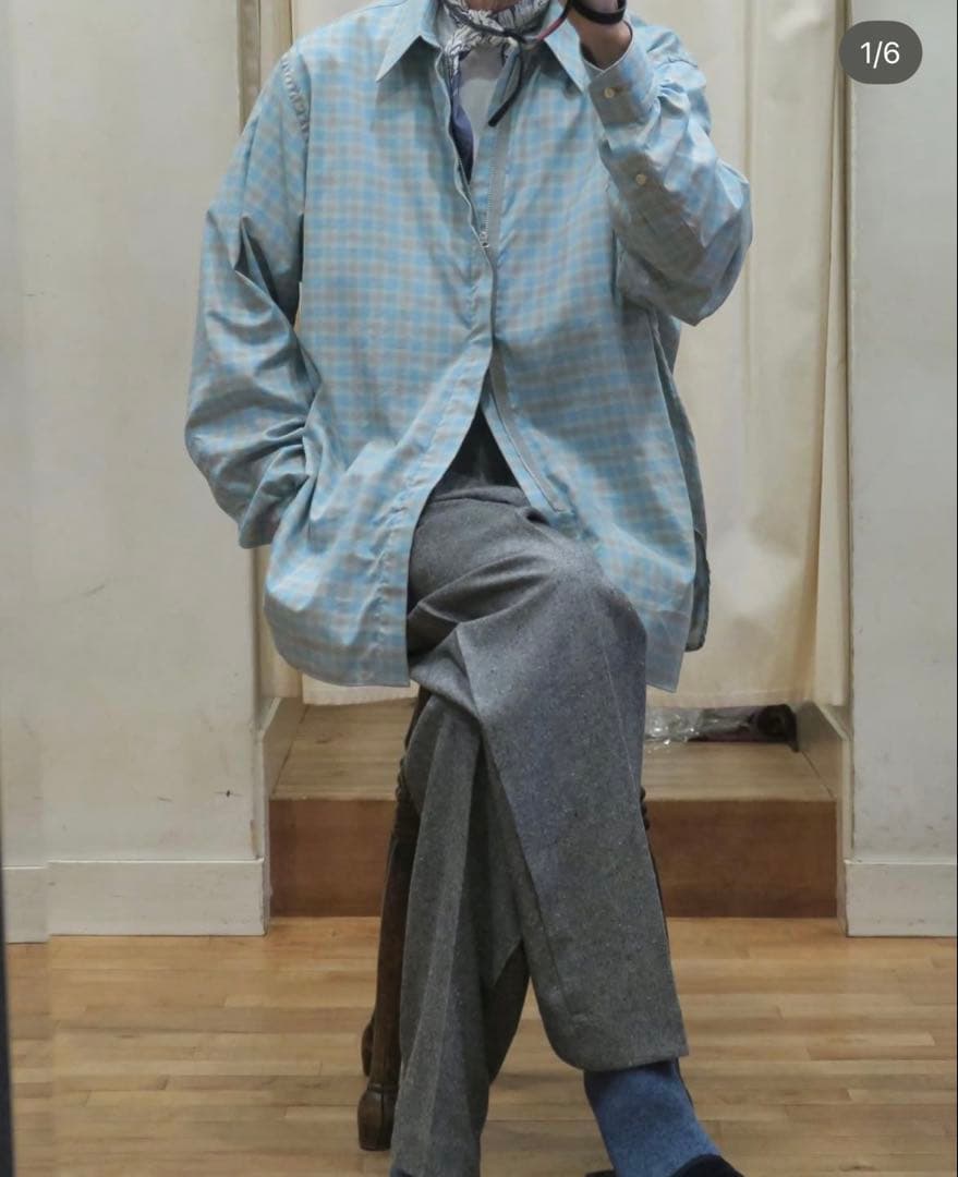 NICENESS 25ss BOLLESブルーグレー チェックシャツ L - メルカリ