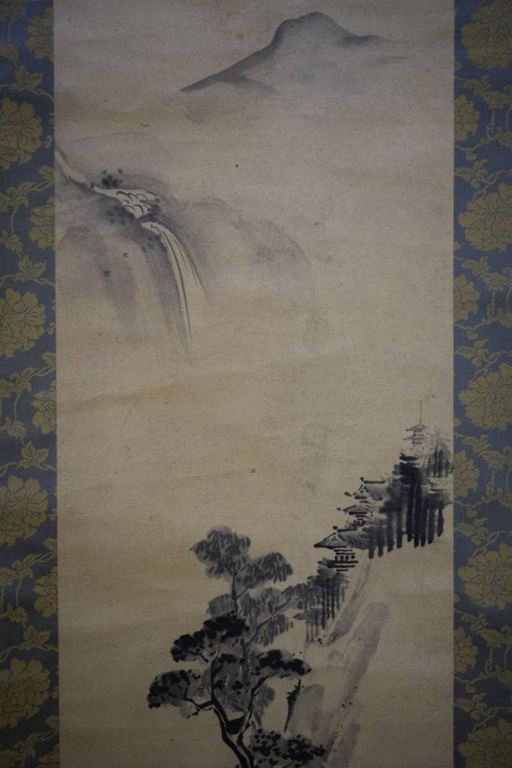 模写 谷文晁 寿老人山水図 絹表装 三幅 布袋屋掛軸HG 37 絵画