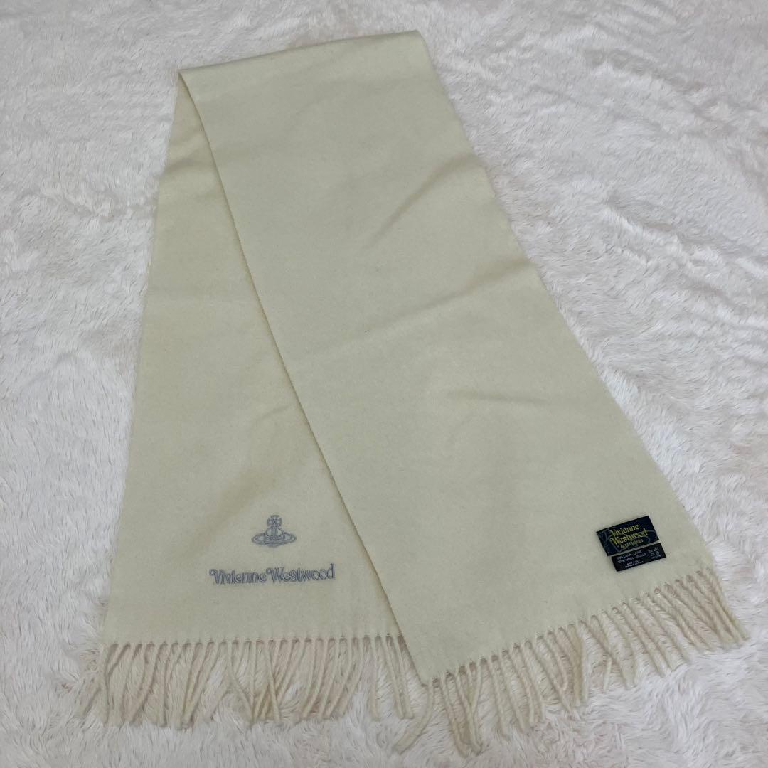美品】 ヴィヴィアンウエストウッド ウールマフラー オーブ 白