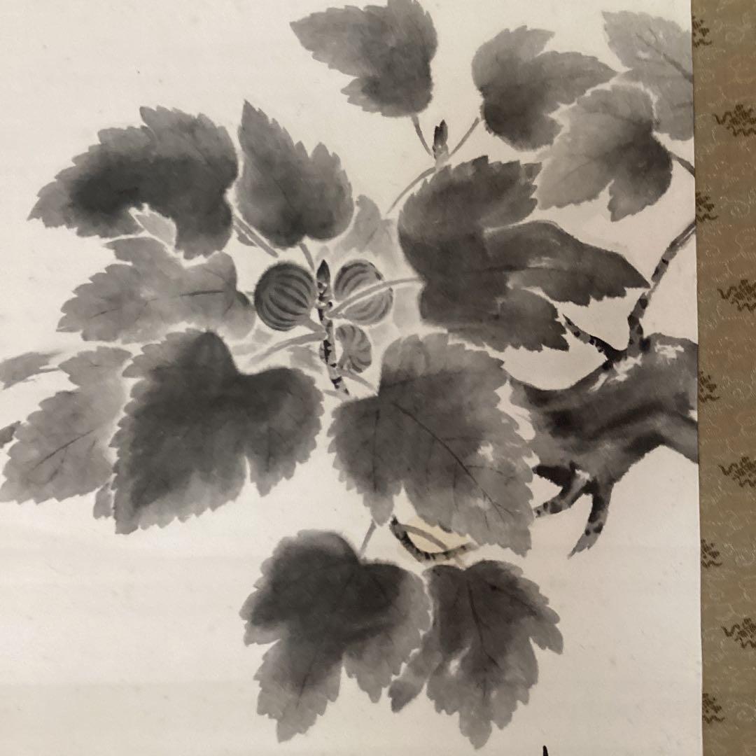 横山大観 紙本掛軸 一幅 複製画 【 無花果に八八鳥図 】 軸先骨 - メルカリ