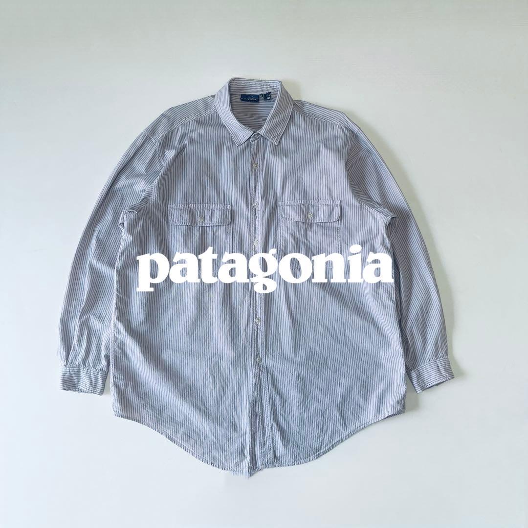 断*捨様 Patagonia 80s ダブルストライプシャツ 香港製 80s~90s patagonia Stripe Cotton L/S Shirt 黄緑 M パタゴニア 長袖