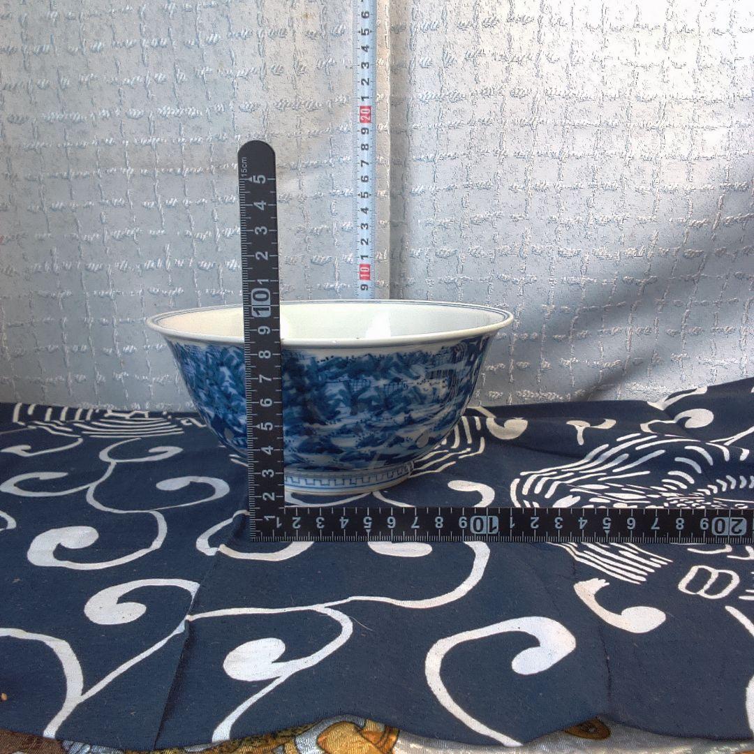 骨董2 青い風景画の陶器ボウル