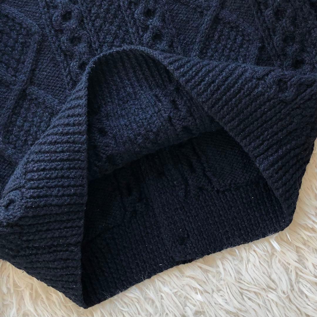 美品アイルランド製】アテナデザイン アランニット カーディガン 紺