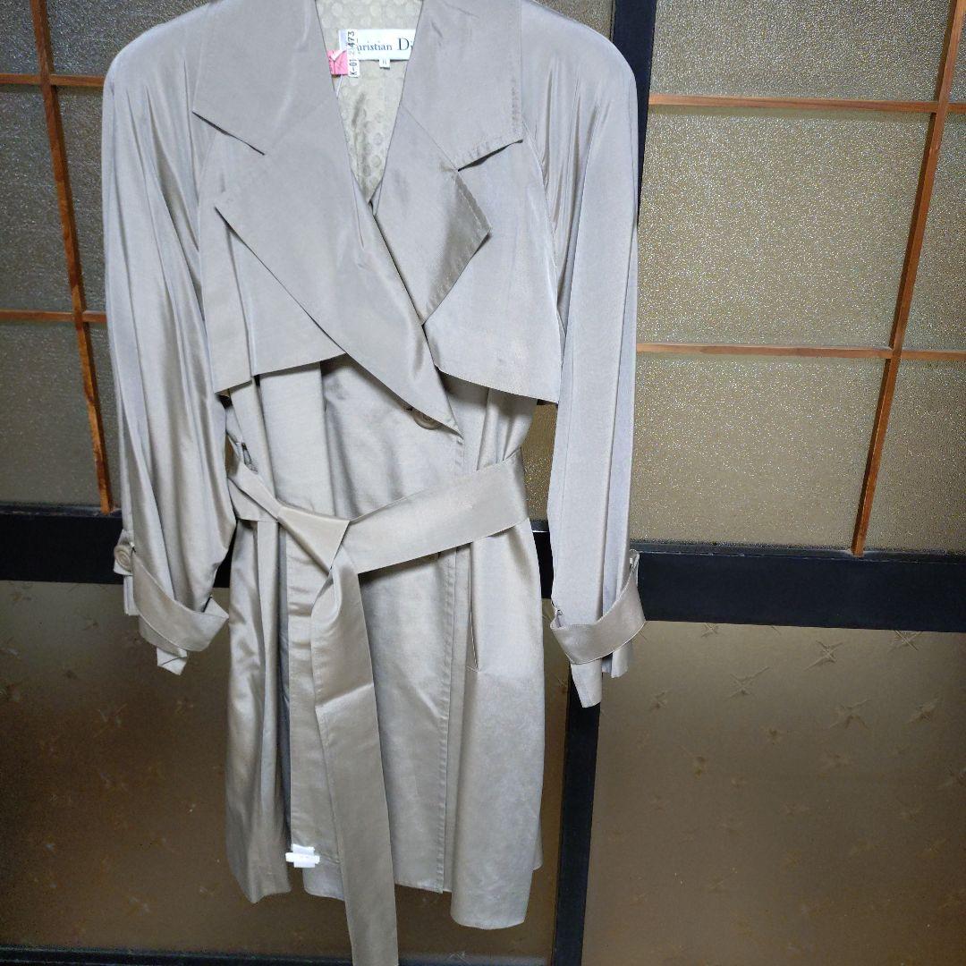 ヴィンテージChristian Dior グレー トレンチコート サテン仕上げ